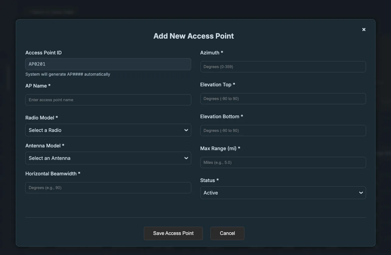 Access point add/edit modal in SightLine