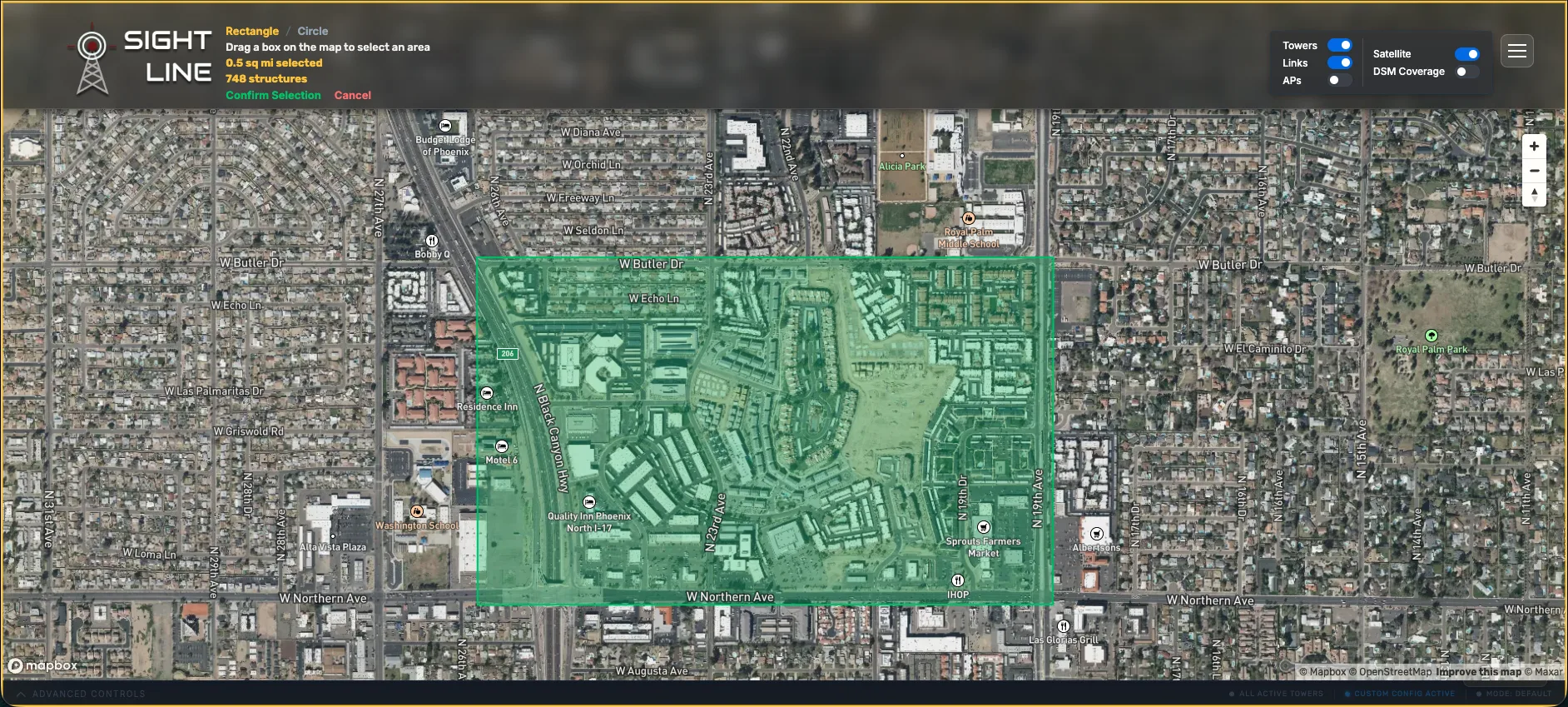 Drawing a Bulk Area Select region on the map with a live NSI structure count