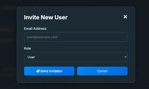 SightLine Settings → User Management invite modal